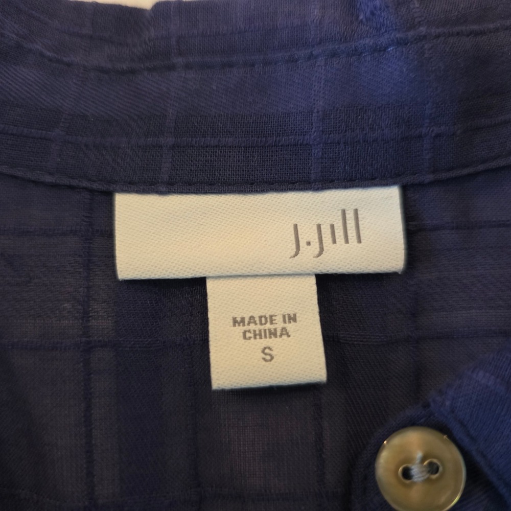 JJill Women Navy Blue Textured Windowpane Cotton Peplum Tunic Shirt Small Summer - Picture 3 of 9